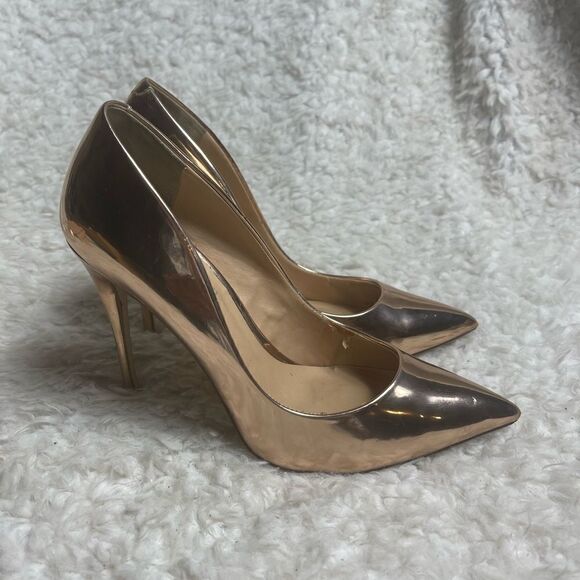Steve Madden Daisie Rose Gold Patent faux leather slip on heels pointed toeSZ7.5 - Picture 1 of 13
